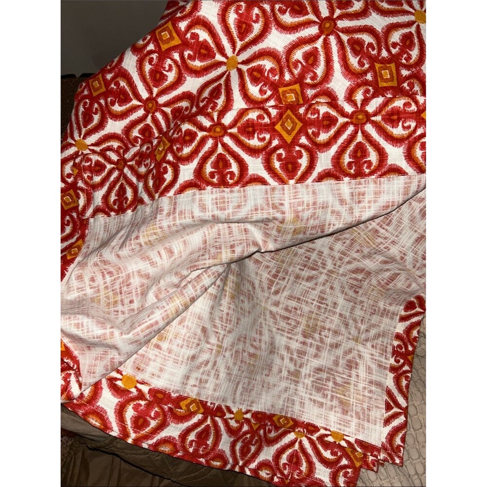 Pier1 Curtain Panels (2) Long Window Rod Pocket Red Orange White Thick Canvas